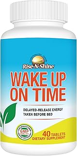 Rise-N-Shine Wake Up On Time Energy Supplement to Help Boost Your Mornings with Alertness & Focus for a Productive Day with Natural Caffeine & More - 40 Tablets
