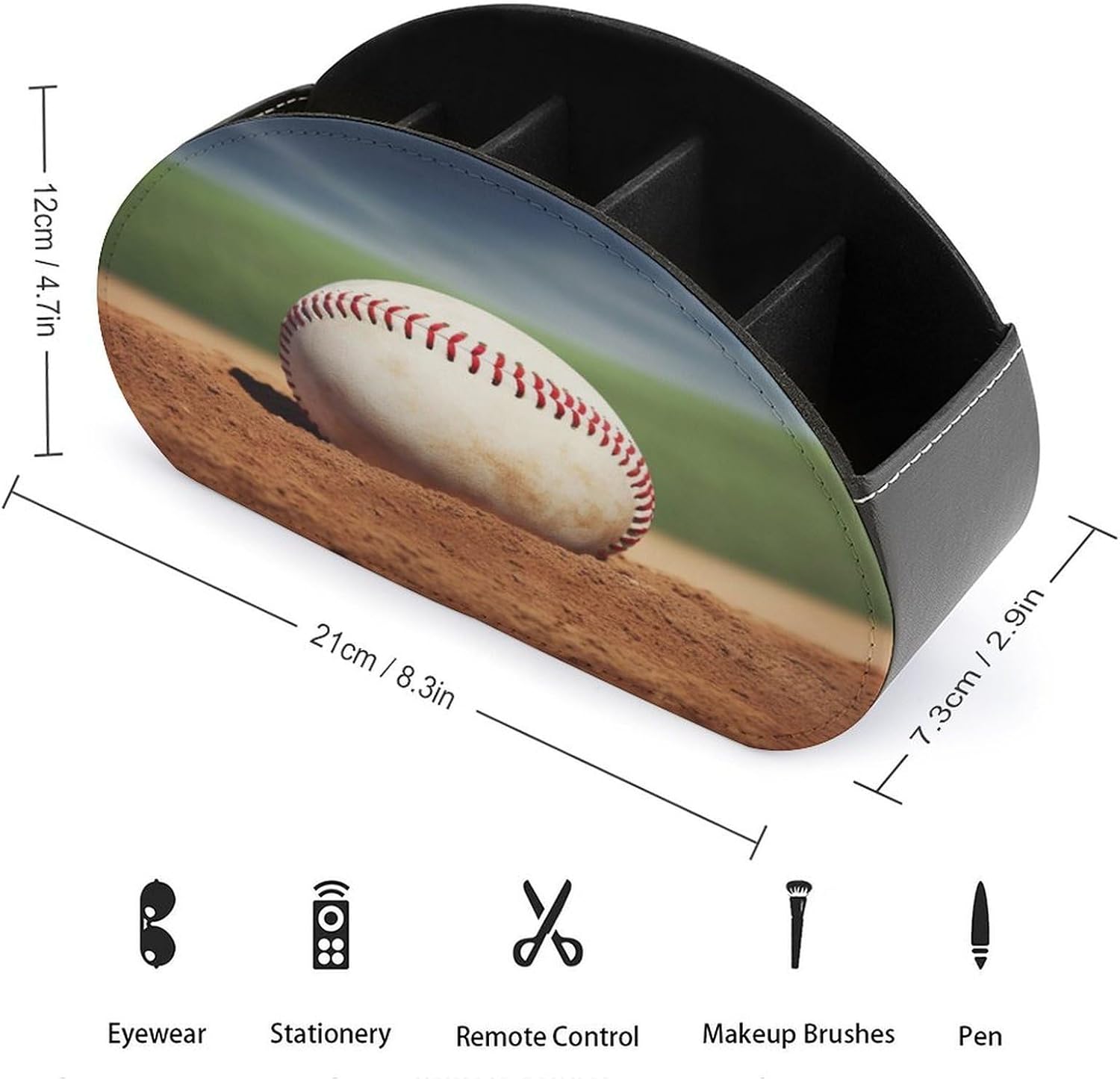Baseball Remote Control Holders PU Leather Remote Caddy Desktop Organizer with 5 Compartments TV Remote Holder Box Tray for Bedside Table Office Desk Accessories&Gift