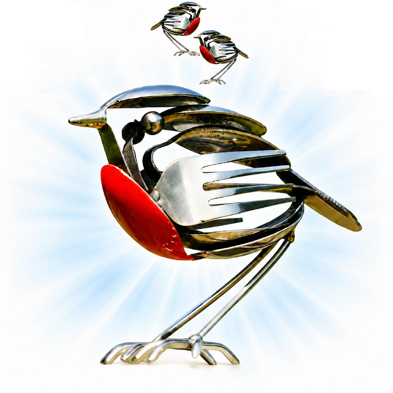 2PCS Metal Robin Garden Ornaments Robin Scrap Metal Art Sculpture, Unique Home Decor for Outdoor Garden Ornaments Yard Scrap Metal Art Decor Handmade Recycled Bird Statue Gifts (2PCS)