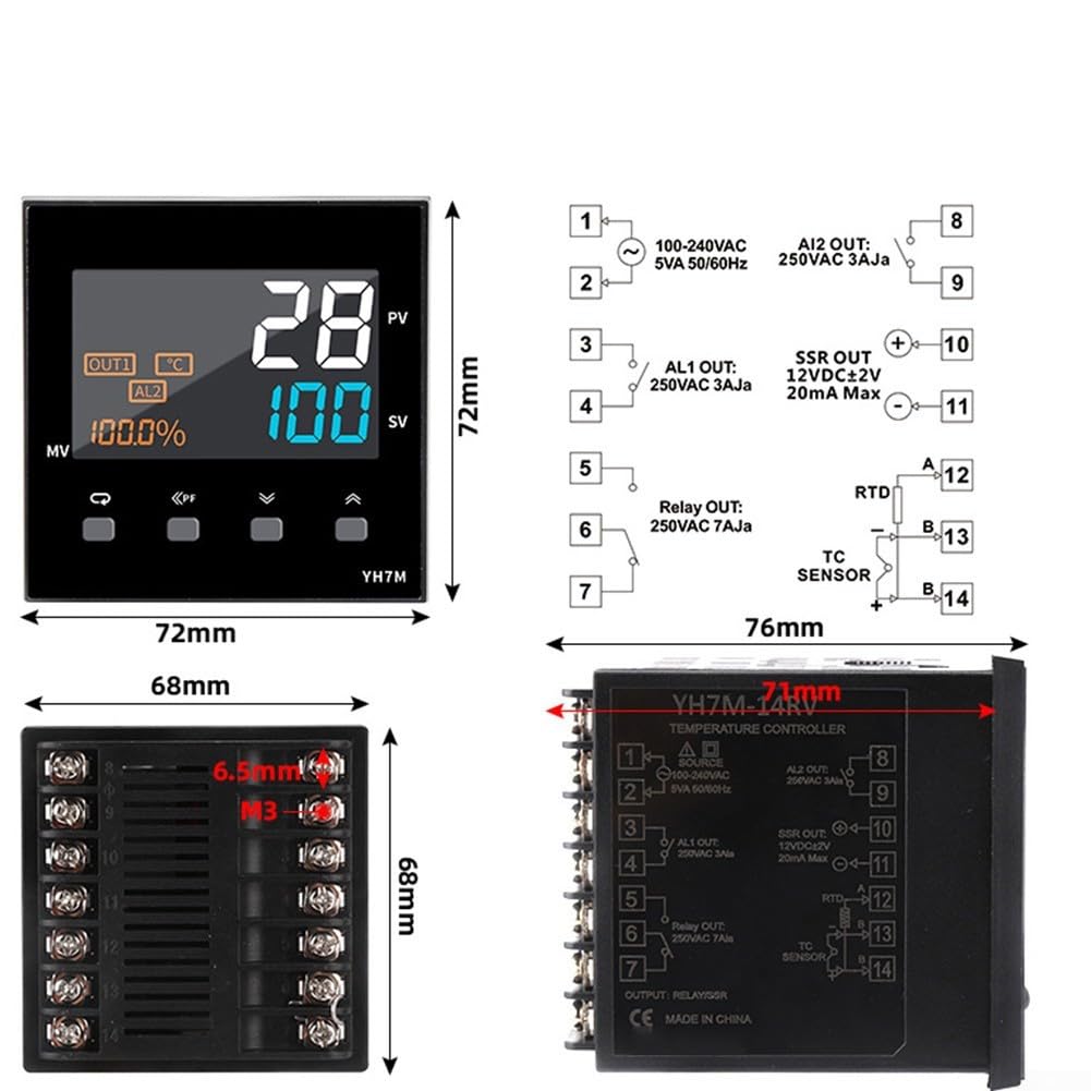 Zoegneer Kit regolatore di temperatura PID con termocoppia tipo K e relè doppio display uscita allarme per riscaldamento sistemi di raffreddamento Celsius Fahrenheit 96 x 48 mm (A)