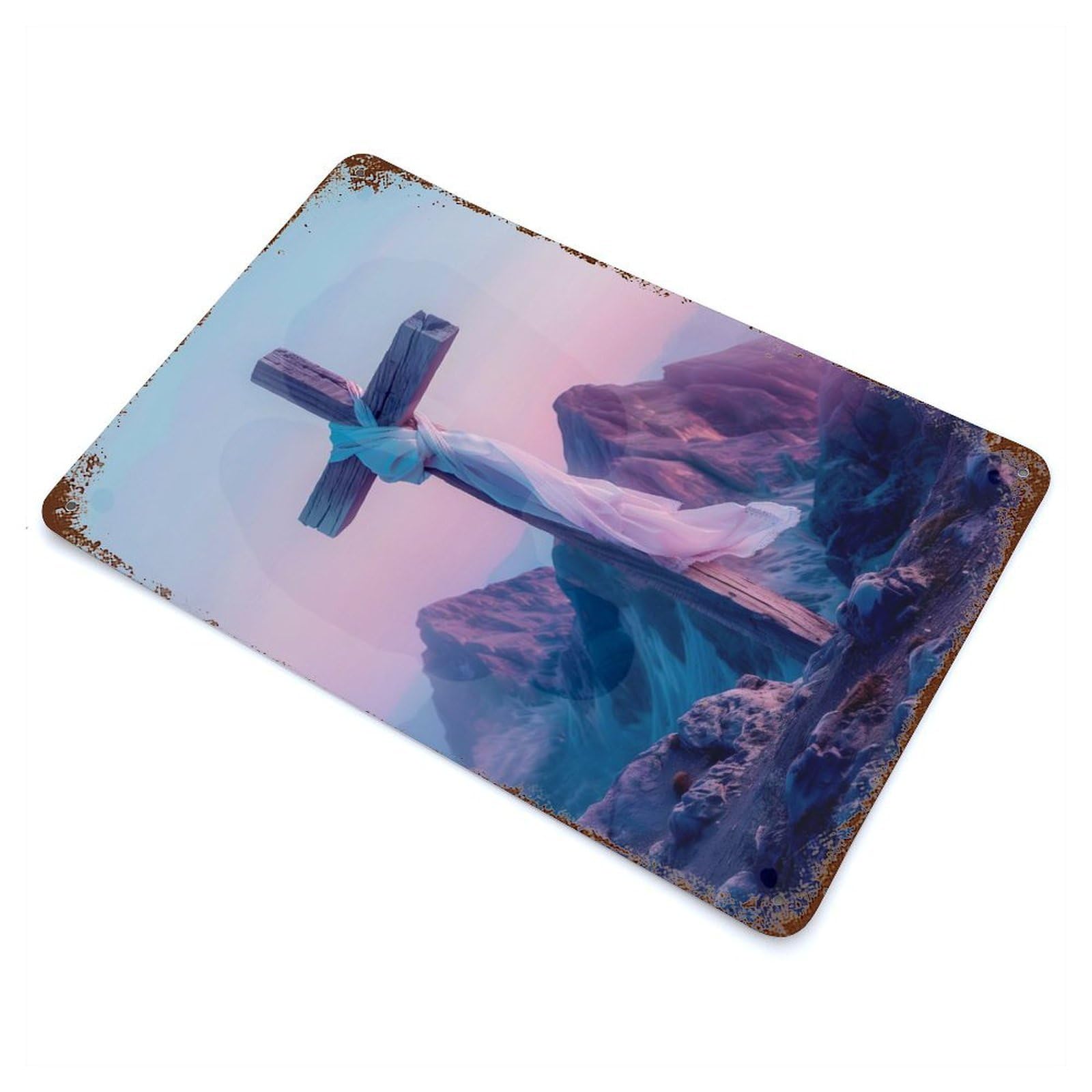Cross of Jesus Rust Effect Tin Sign 11.8"x7.9", Novelty Wall Decor for Garage, Pub Or Kitchen