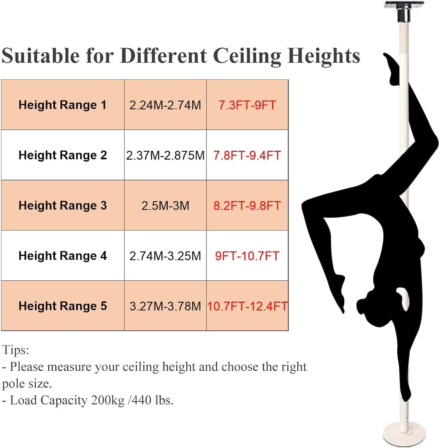 Dance Pole Exercise Club Spinning Static Dancing Pole Permanent Fixed, White Stripper Workout Equipment Bar, Fixed Plate Dance Pole Kit for Home Bedroom Apartment ()