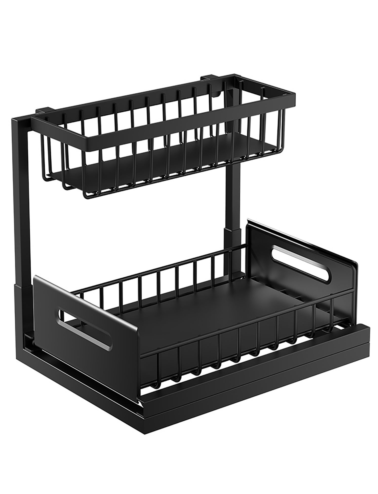 Generico Organizzatore for armadietto estraibile a forma di L a 2 livelli, ripiano for cassetto estraibile for mobiletto del bagno della cucina, scaffale salvaspazio sotto(Black)