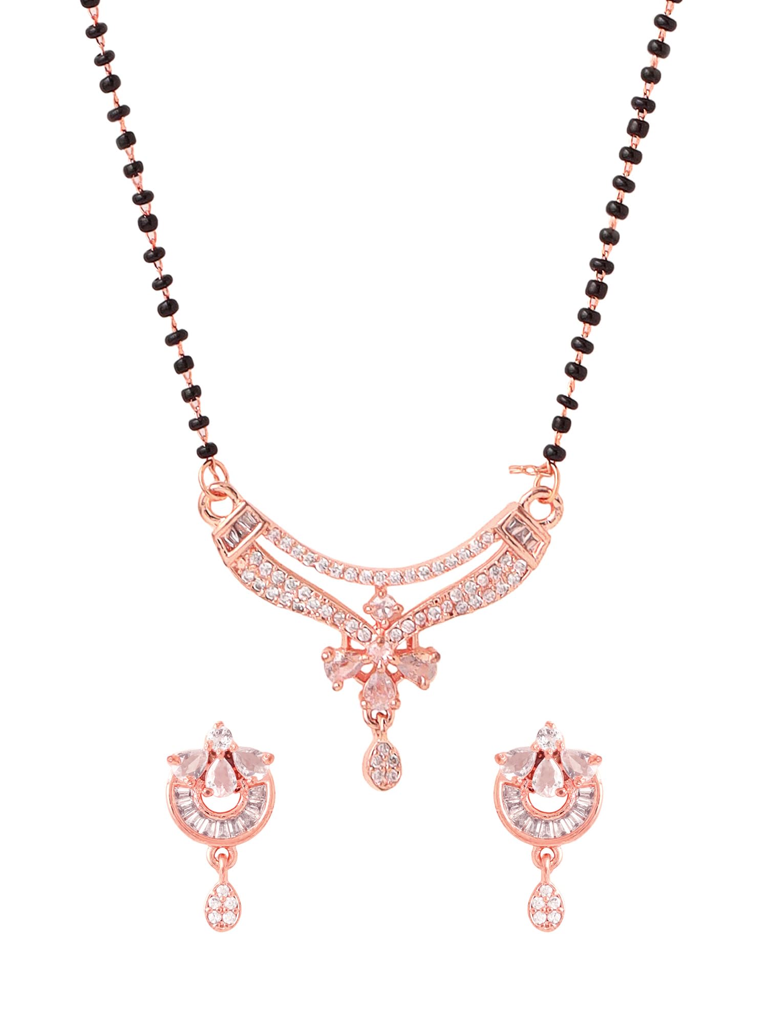 Rosegold Plated AD Mangalsutra Set | American Diamond Crystal Studded Traditional Mangalsutra Set for Women and Girls | Birthday Gift for Women Anniversary Gift for Wife-image-31