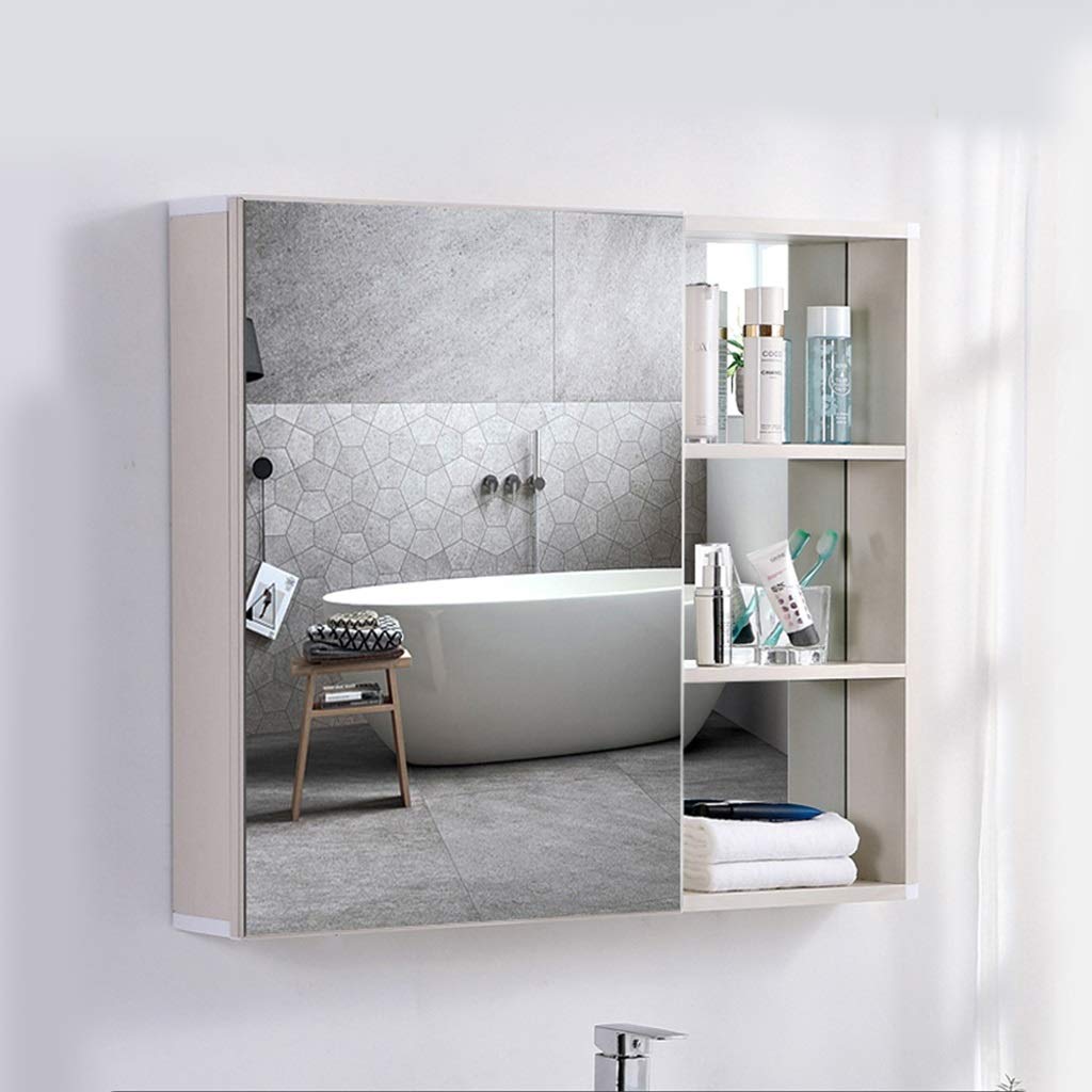 Spiegelschränke, Space-Aluminium-Badezimmer-Kosmetikspiegel mit Aufbewahrungsregal, Wand-Aufbewahrungsschrank (Farbe: Silber, Größe: 68 x 80 cm)