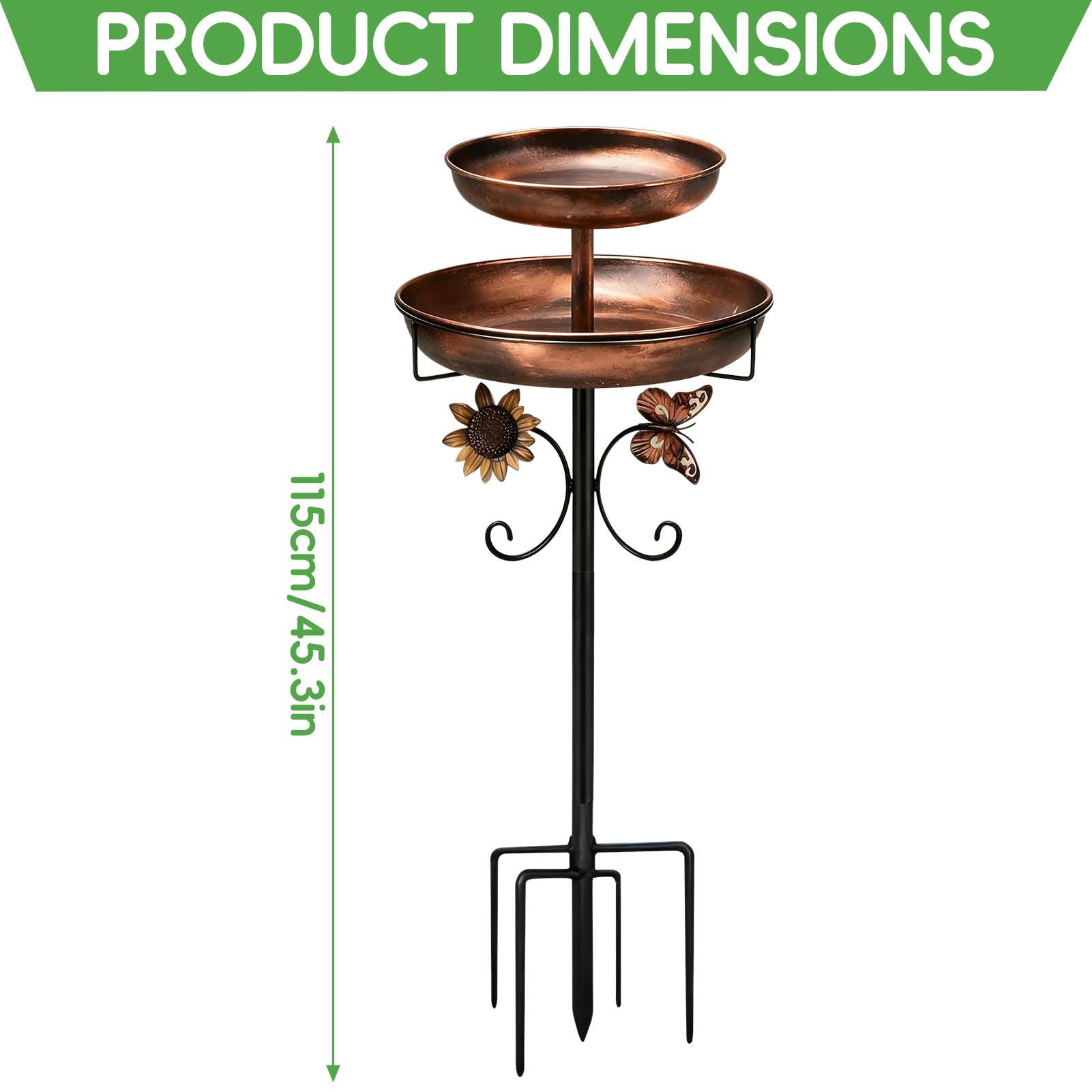 Lergas Bebedero para pájaros de pie, baño para pájaros para exterior, jardín, 2 en 1, de metal, bebedero para pájaros, bebedero para pájaros antiguos, resistente al invierno, para exteriores, balcón