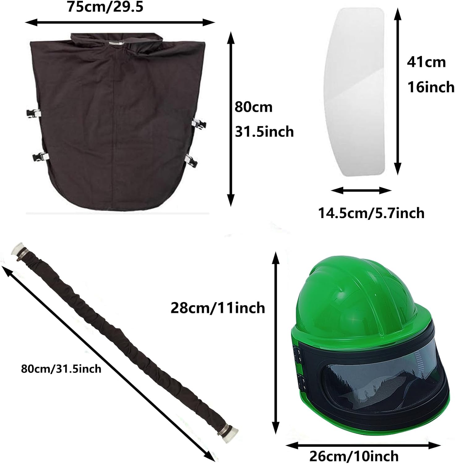 Professional Green Sandblasting Hood 5 Replaceable Lenses, Dustproof Sandblaster Helmet, Fits Protective Suits Ideal for Sandblasting, Spraying, Grinding, Cutting, DIY Painting, Wood