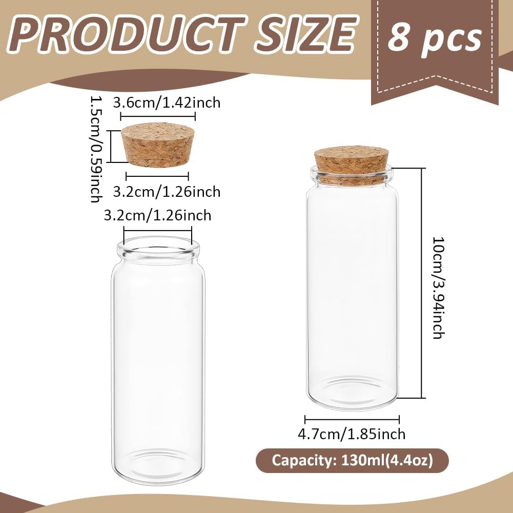 BENECREAT 8Pcs Small Glass Bottles, 1.85x3.94 inch Clear Mini Glass Jars for Bead Storage, Decorative Bottles with Cork Stoppers for Wedding Party Supplies and DIY Craft, 130ml/4.4oz image 2