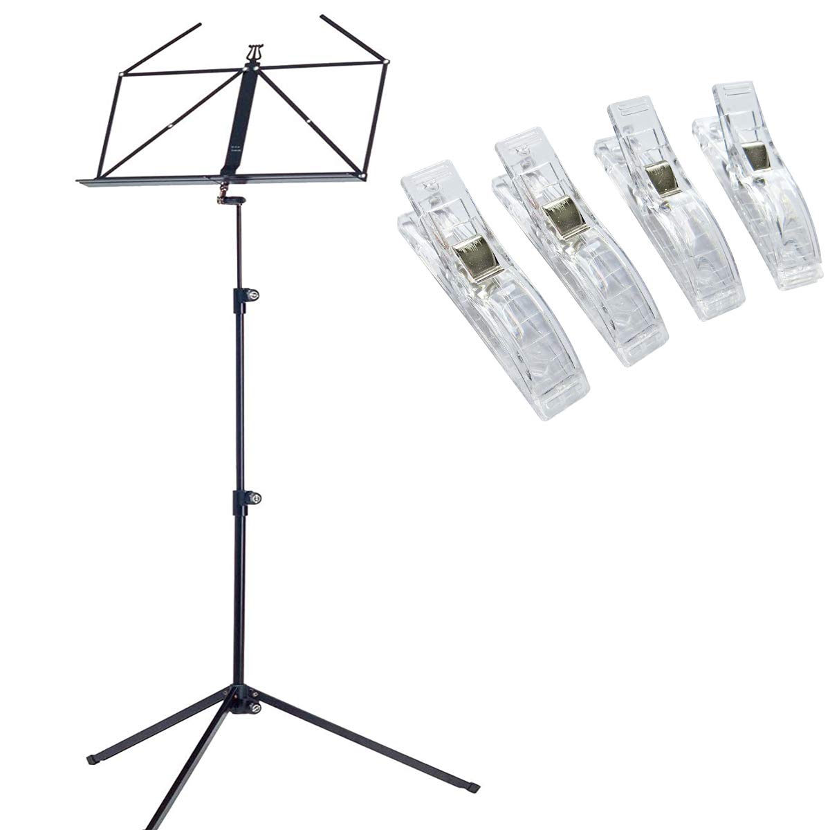K&M 100/1 Pupitre noir + sac Keepdrum + 4 pinces pour partitions