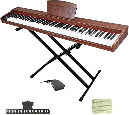 Longeye Teclado de piano de 88 teclas, piano eléctrico de madera, piano digital semipesado para principiantes y profesionales con soporte para Nuez
