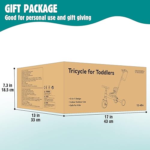 Vista 9 de Triciclo 5 en 1 para niños pequeños con mango de dirección, para niños de 1, 2, 3 y 4 años, triciclo para niños con pedales extraíbles, primer