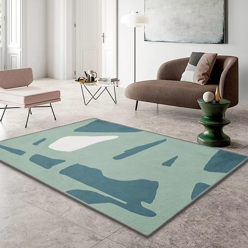 Tapis enfant géométrique bleu abstrait 180x280cm, tapis doux lavable pour chambre
