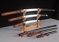 Vista 4 de Lyuesword Juego de espada samurái japonesa funcional completa Katana Wakizashi Tanto Set 3 piezas puede cortar árbol