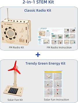 DIY FM Radio Kit and Solar Fan Kit, Electronic Science Project with PCB, Speaker, Case, Assembly Tools,Gifts for smart Kids