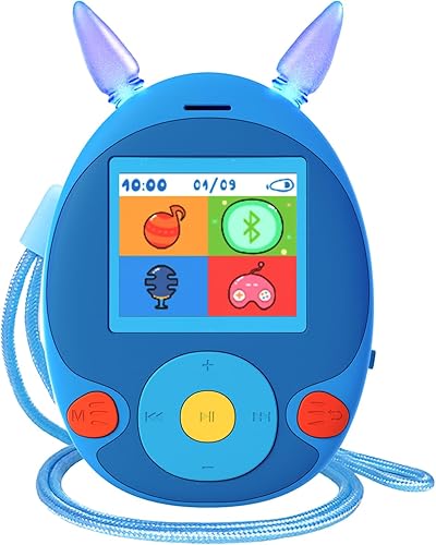Reproductor MP3 de 64 GB para niños, reproductor de MP3 para niños con Bluetooth, altavoz frontal, juegos, grabadora, luces de oído, alarma,