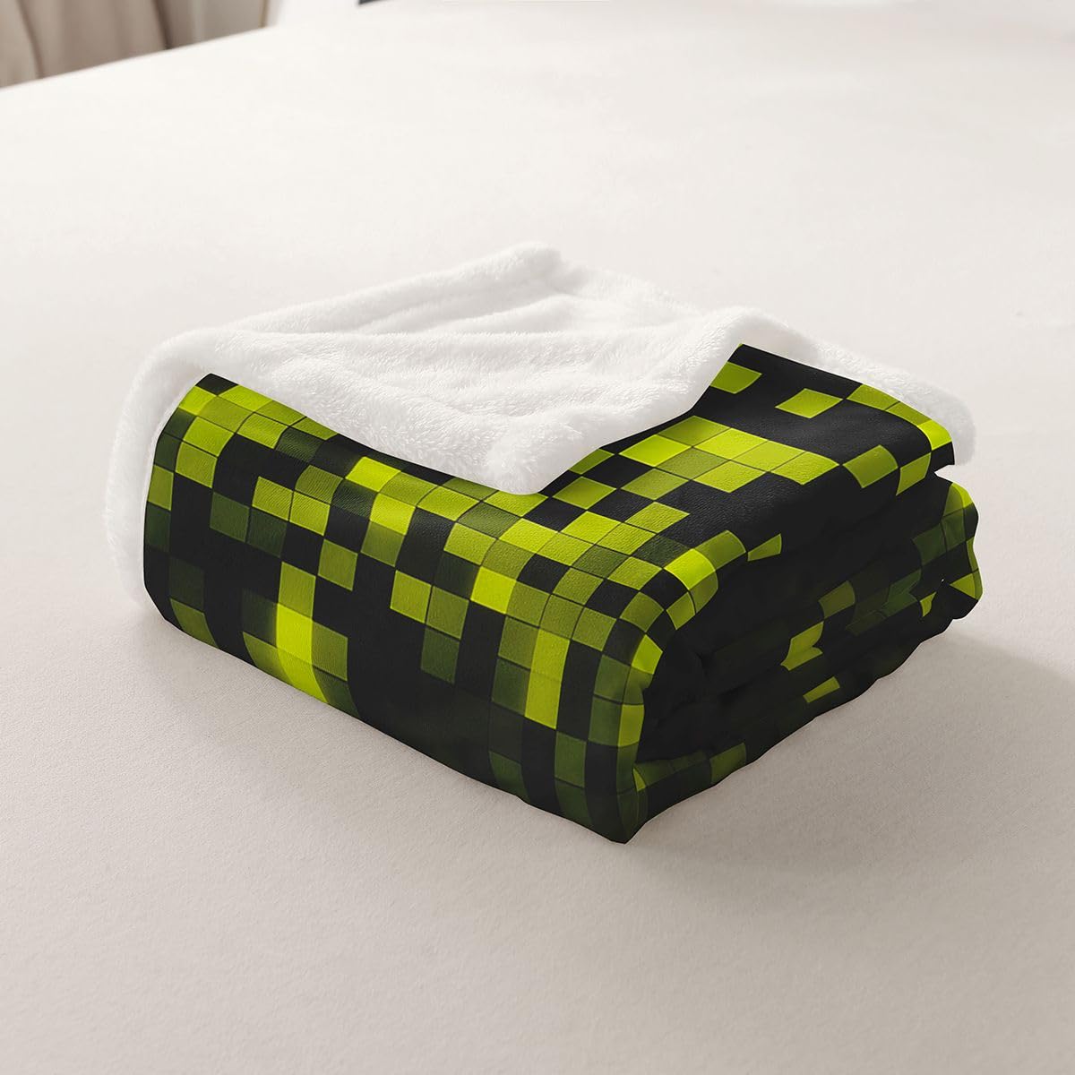 Pikelowany koc polarowy w kratkę, rozmiar bliźniaków, styl Miner, czarno-żółta, siatka, dla nastolatków, gamepad, abstrakcyjna geometria, dekoracja domu do biura