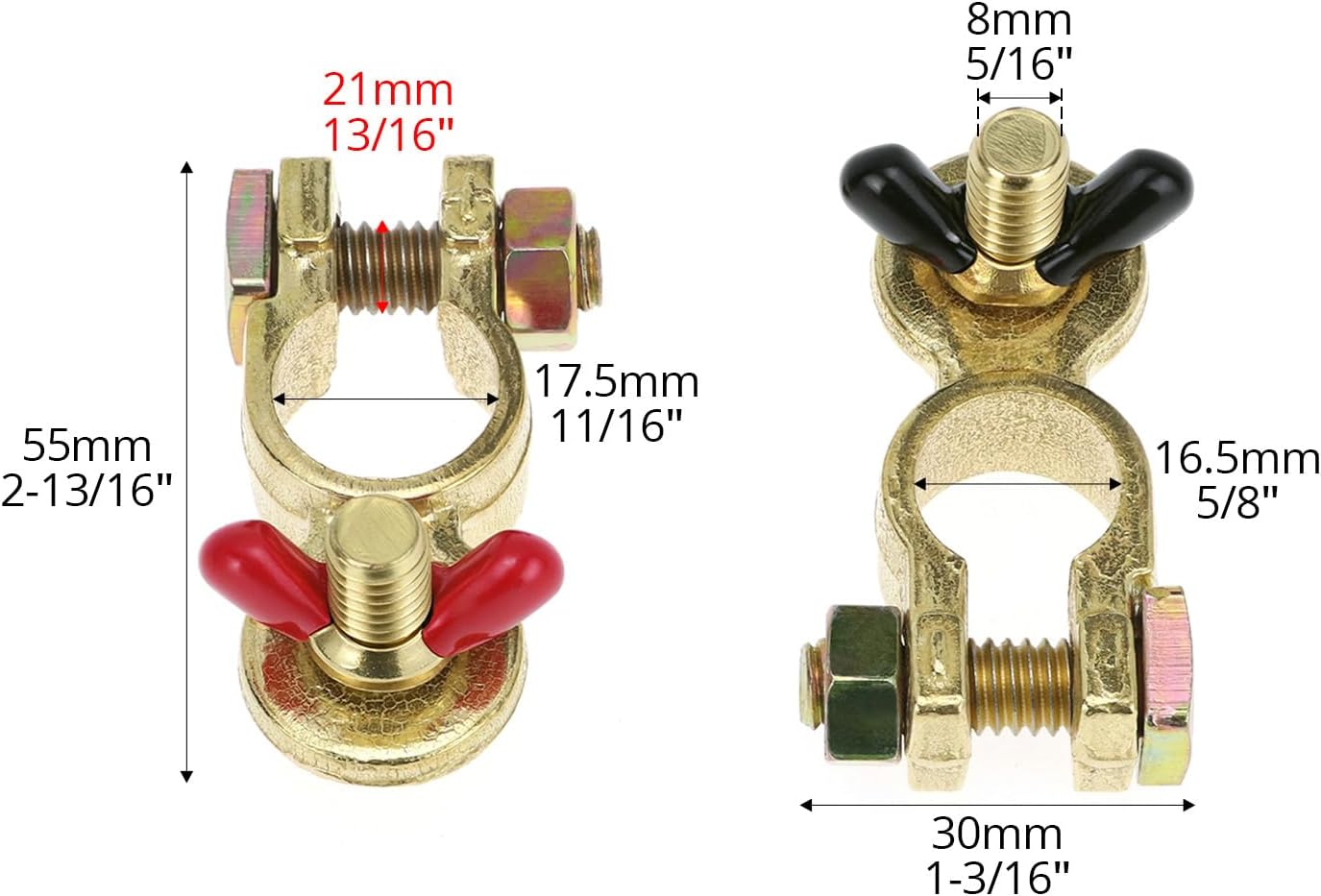 QWORK® 2 Pairs Brass Battery Terminal Connectors, Battery Terminal Top Post Marine Grade Battery Terminal Clamps for Boat Car RV