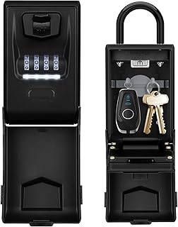 HUANLANG Key Lock Box Outdoor Light Up Lockbox 4 Digit Combination Lock Box for Door Handle Waterproof Key Safe Large Capacity Hide a Key,Security Lock Box for Realtor Home Office Garage Airbnb Gym