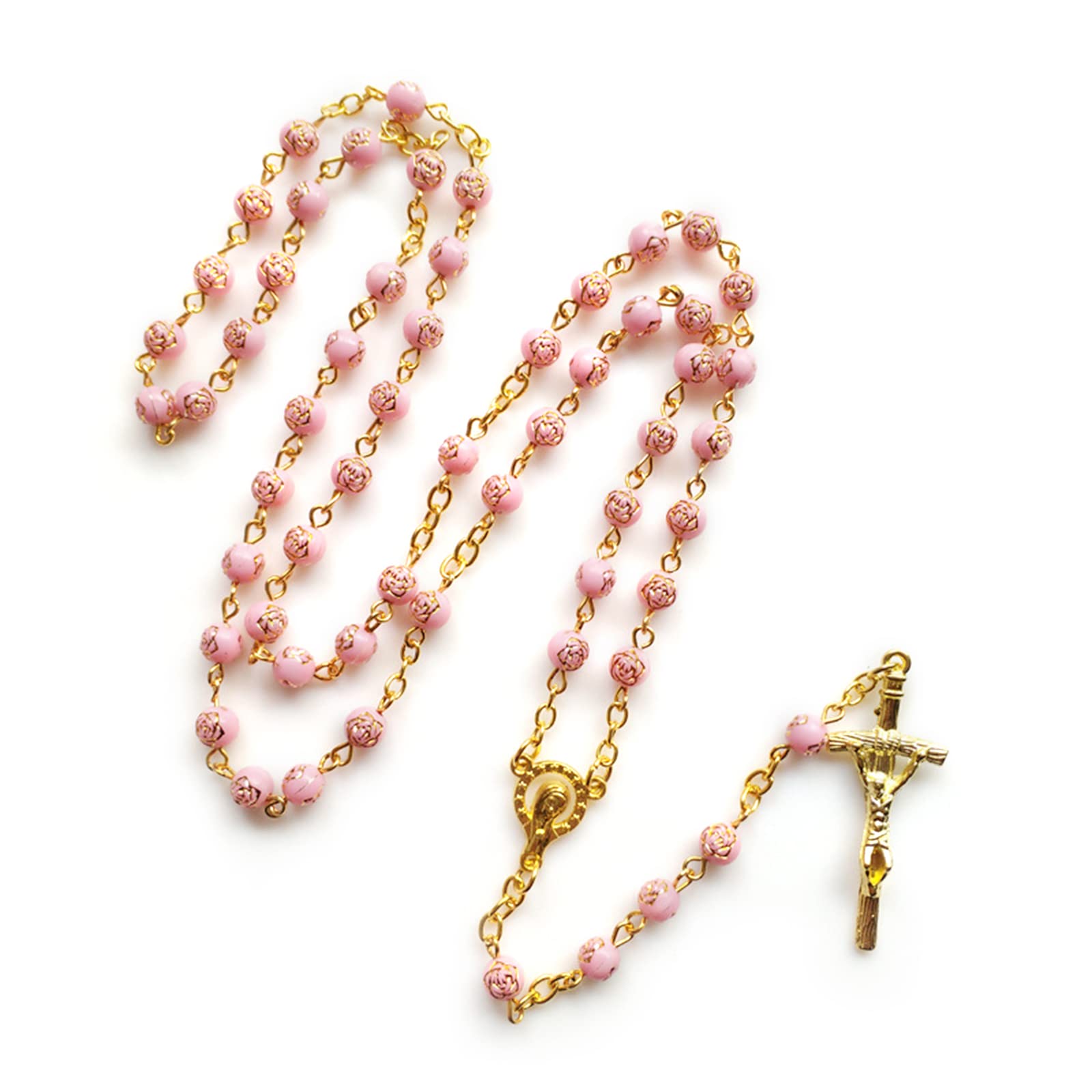 Maxtonser 6mm Rose Beads Rosary Necklace with Crucifix for Pendant Necklaces Catholic Gifts for Men Women Jewelry