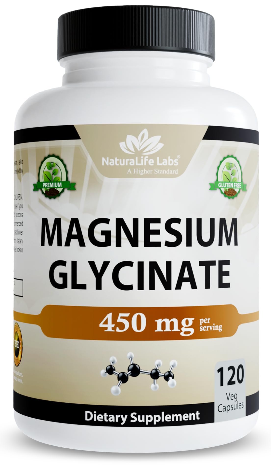 NaturaLife Labs Store Magnesium Glycinate 450 MG Albion Minerals TRAACS Maximum Bioavailability Chelate No Laxative Effect Vegan Helps Function of Muscles, Bones, Heart Non-GMO
