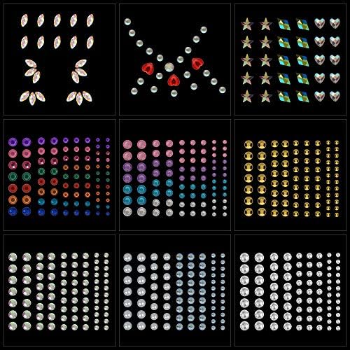 Face Jewels Stickers Gems, 9 Sheets Eye Body Face Gems, Rhinestone Eye Body Jewels Stickers, Self Adhesive Rhinestones Rainbow Face Gems for Women Festival Accessory