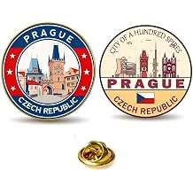 Prague Souvenir Pins Set of 2, Czech Republic Travel Collectible Badges, Alloy Metal with Gold Plating, City Landmark Tourist Gifts