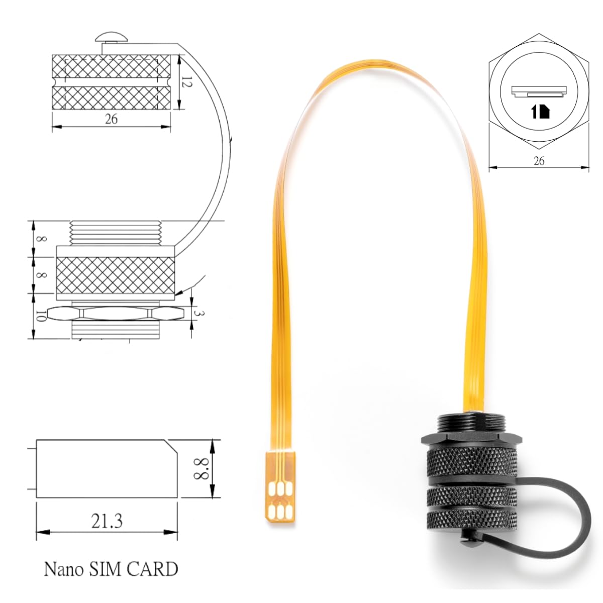Cable de extensión de tarjeta nano SIM IP67 para exteriores, montaje en panel macho a hembra, extensor flexible FPC, cable adaptador plano nano SIM, cable adaptador plano para 4G/LTE, 5G