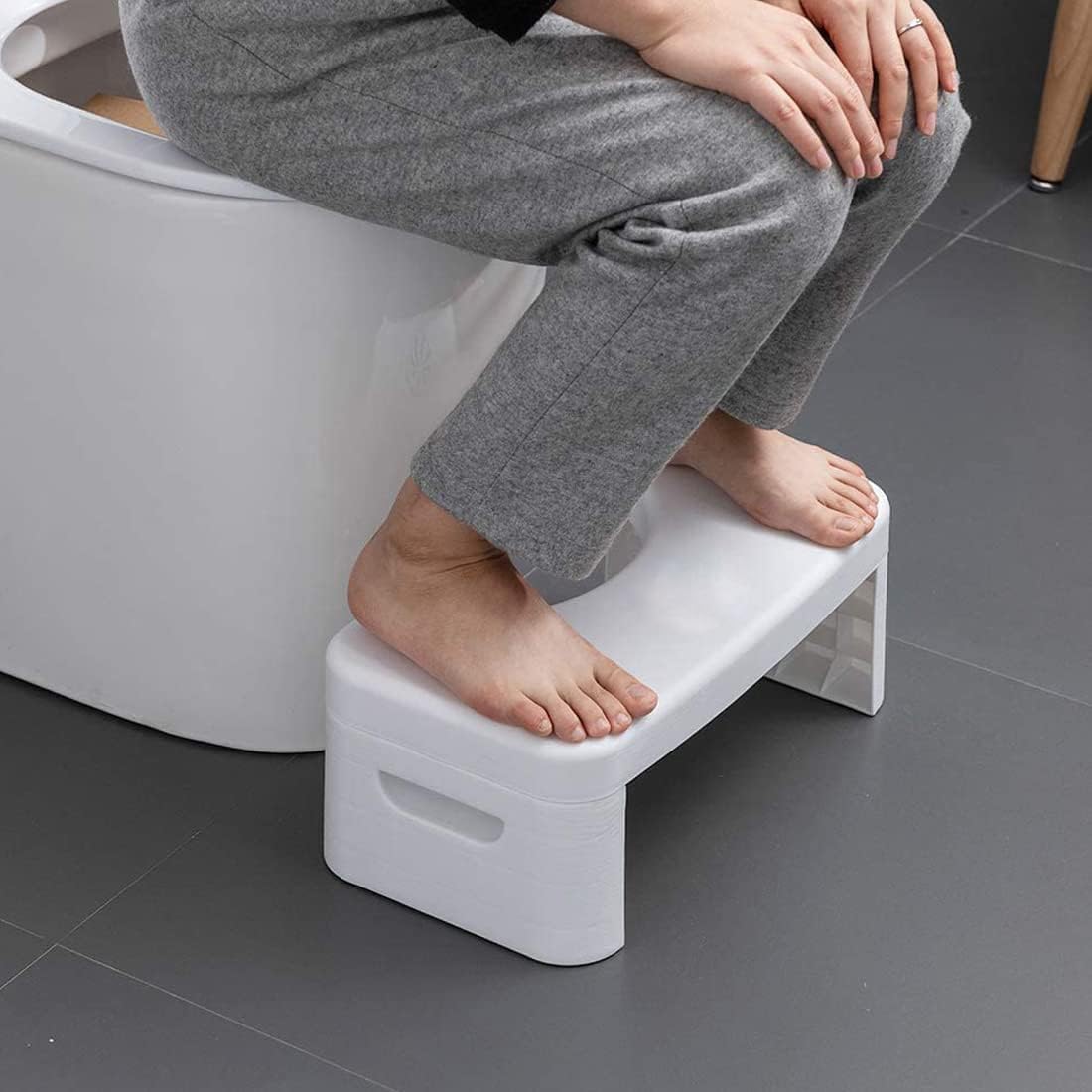 Opvouwbare toiletkruk, potje opstapkruk, badkamer, opvouwbare poepkruk, poepkruk | Badkameraccessoires voor alle leeftijden | Zithouding voetkruk, wit