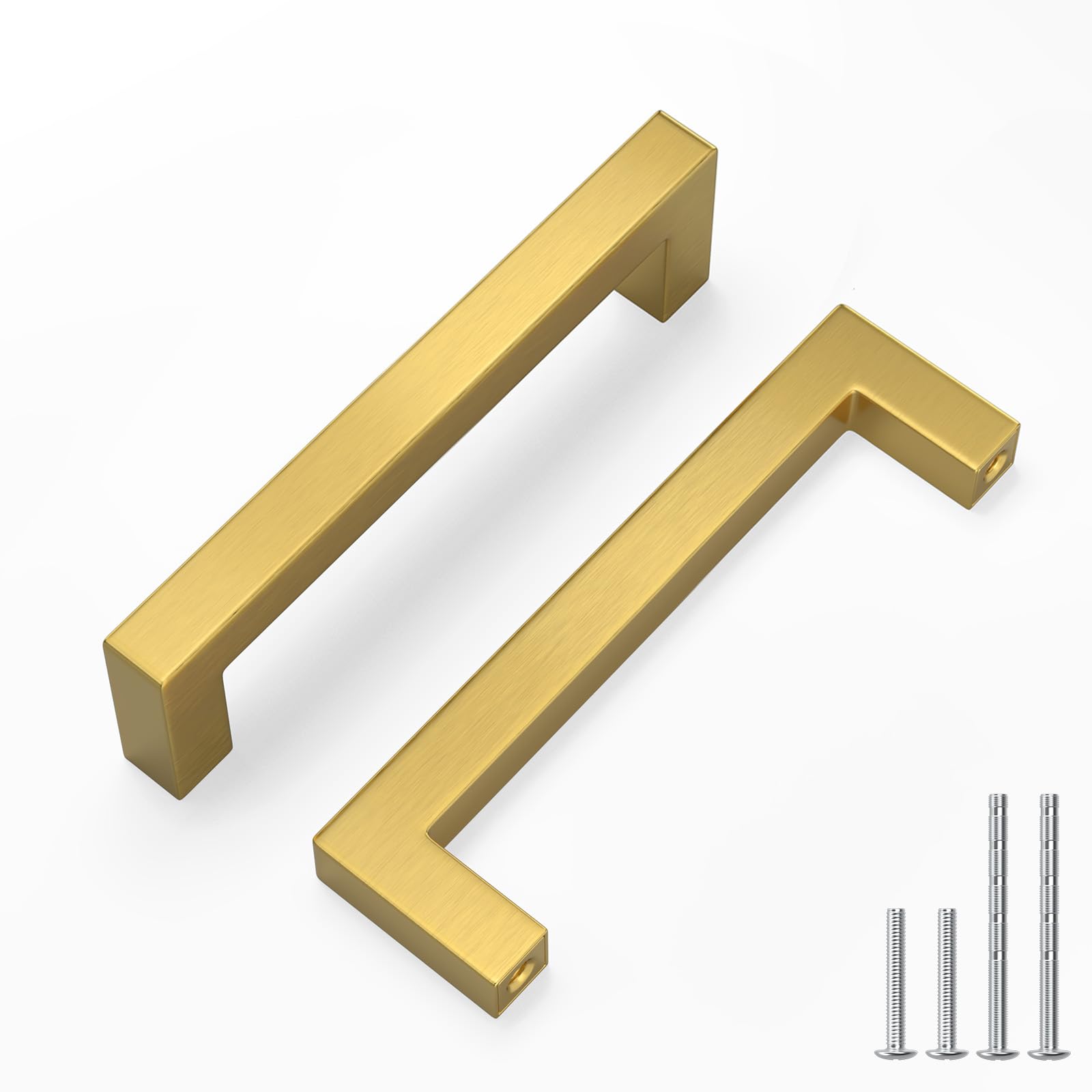 LONTAN 5 Pack Brushed Brass Cupboard Handles 102mm Square Gold Kitchen Handles Wardobe Bathroom Kitchen Cupboard Door Pulls — image 1
