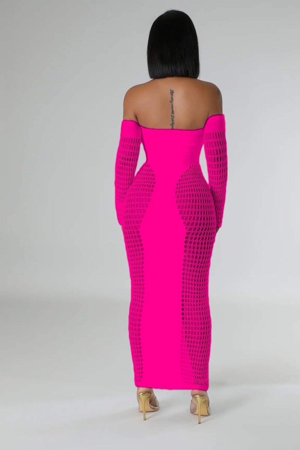 Stunning Hollow Out Long Sleeve Bodycon Maxi Dress for Women, Sexy Elegant Mesh Sheer Party Dress for Club - Image 3