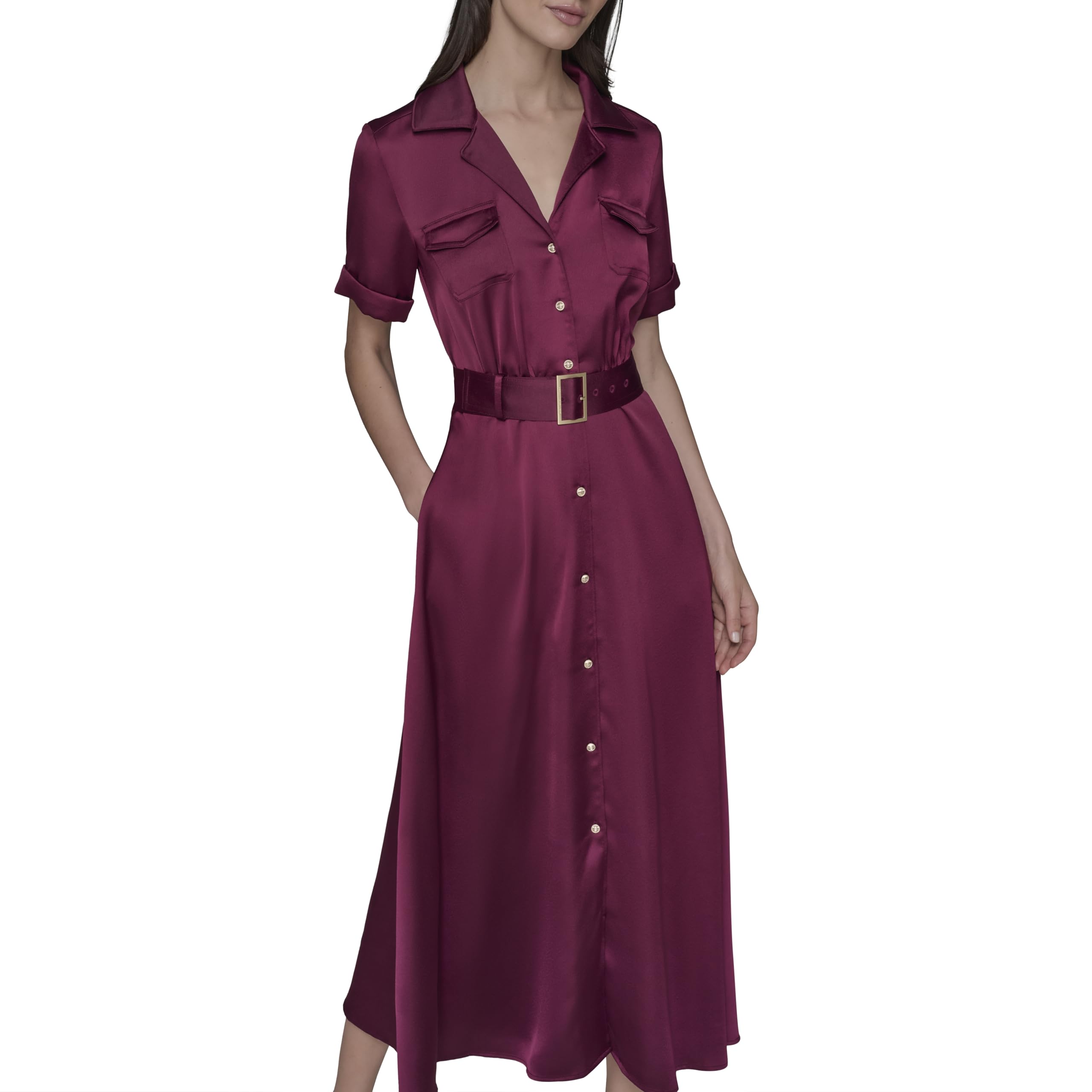 Karl Lagerfeld Womens Short Sleeve Buttons Down Front Shirtdress