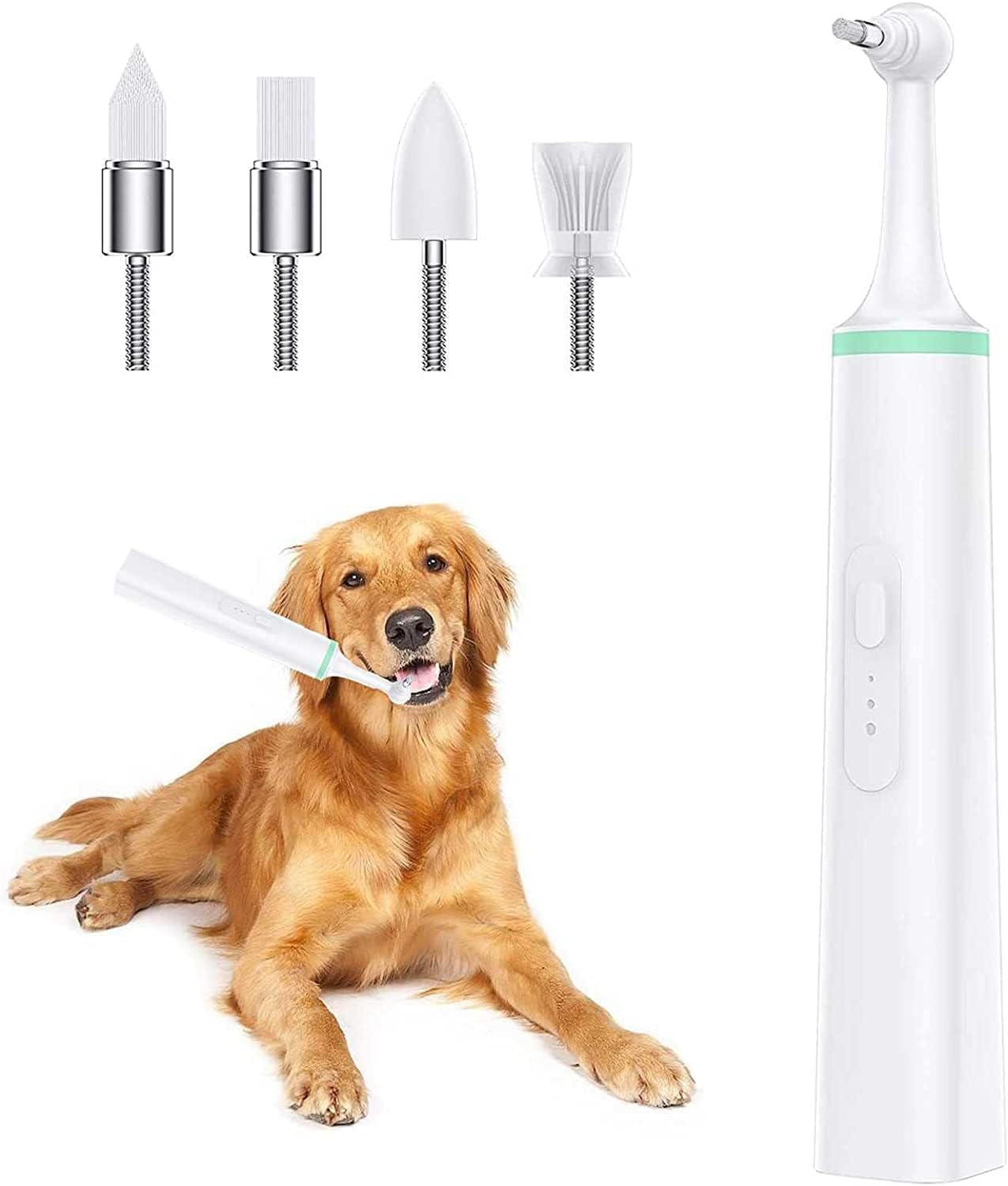 Cepillo de dientes eléctrico para mascotas, herramienta de limpieza de boca de perro, cepillo de dientes ultrasónico para perro con 4 cabezales de cepillo para borrador de manchas, pulidor de dientes