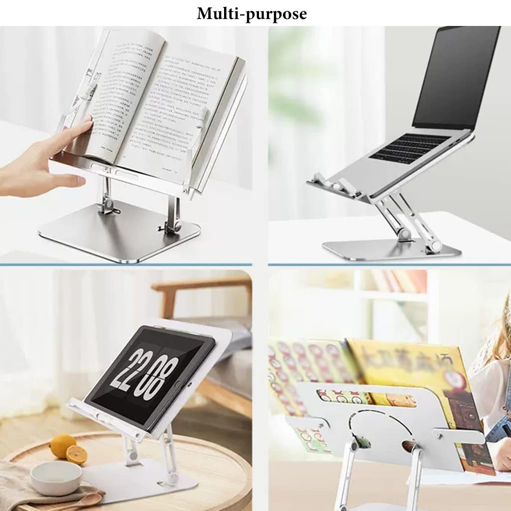 Soporte para libros de cocina con manos libres para leer, altura y ángulo ajustables, soporte para computadora portátil y tableta para escritorio, soporte para libros de cocina con recetas para cocin