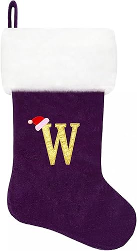 Miniatura 97 de Medias de Navidad con monograma de terciopelo rojo de 20 pulgadas con puño de felpa súper suave blanca, medias de Navidad bordadas personalizadas