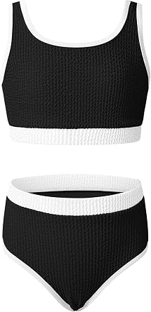 blibean Tween Girls Swimsuits Two Piece Colorblock Bikini Sets with Chest Pad Size 6-15 Years