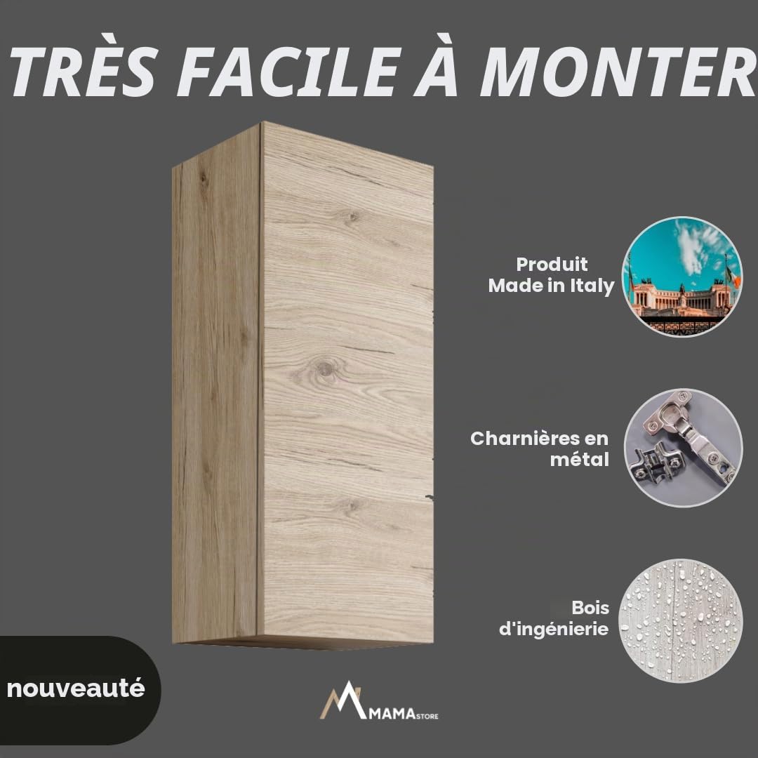 Mama Store Armoire Murale réversible en kit en Bois avec système d'ouverture Push and Pull, ingénierie, chêne Naturel, cm