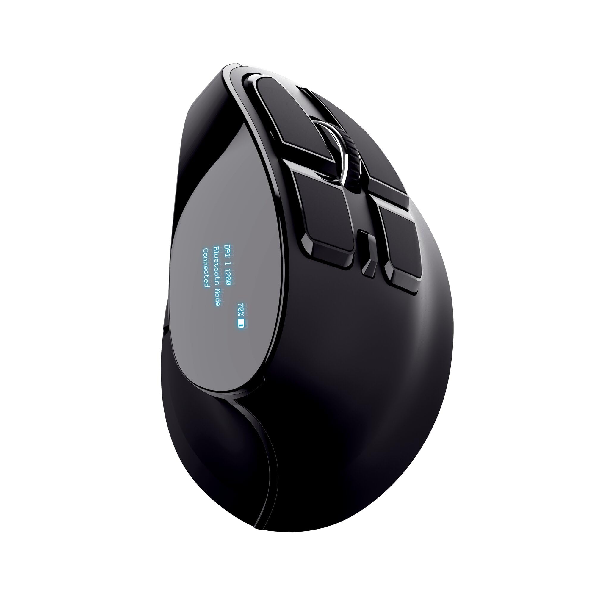 Trust Voxx Mouse Verticale Wireless Ricaricabile Bluetooth o 2.4 GHz, Mouse Ergonomico Senza Filo Programmabile, 9 Pulsanti, Display LED, 1200-2400 DPI, Mac PC Macbook Laptop Chromebook - Nero