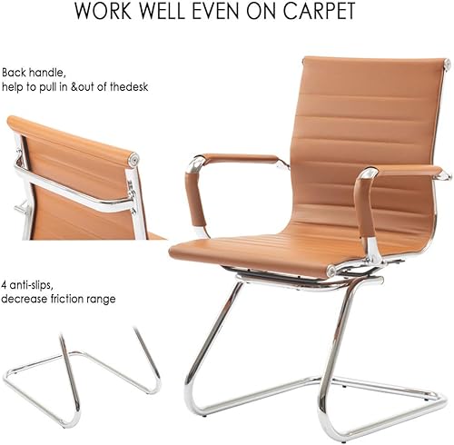 Miniatura 7 de Sillas de recepción sin ruedas, sillas de conferencias de cuero, soporte para la espalda, silla de invitados de oficina resistente, juego de 2