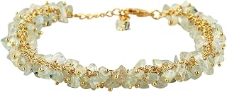 Natural Polished Gemstones Cluster Bracelet, Handmade Bohemian Jewelry, Chips Nuggets Beads Stones, Healing Crystals, 14K Gold Plated-Adjustable Chain, Christmas Gift for Women