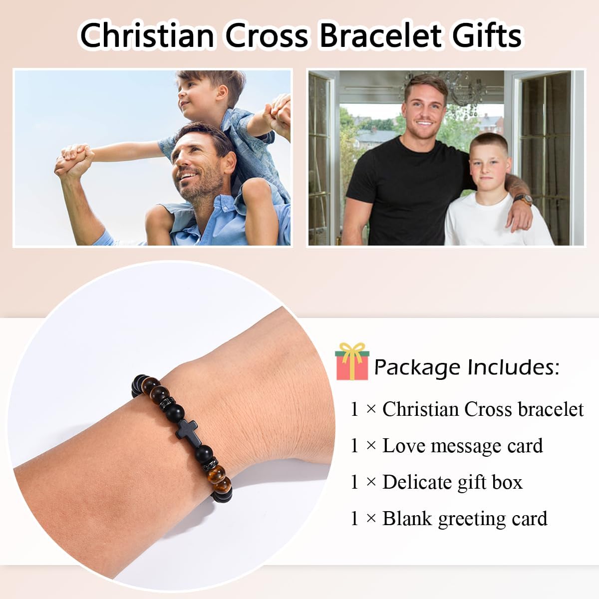 Leyung Cross Bracelet Gifts for Teen Boys Men, Easter Basket Stuffers Baptism Confirmation First Holy Communion Christmas Christian Gifts for Son Grandson Nephew Godson Brother