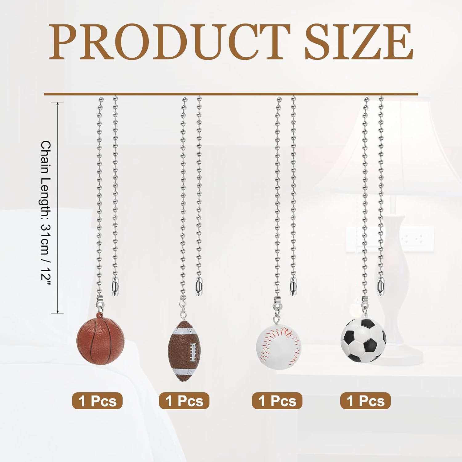 PATIKIL Ceiling Fan Pull Chain 12 Inch, 4Pack Basketball/Soccer/Rugby/Baseball Pull Chain Extension Fan Pulls Extender Ornament Pendant for Ceiling Light Lamp