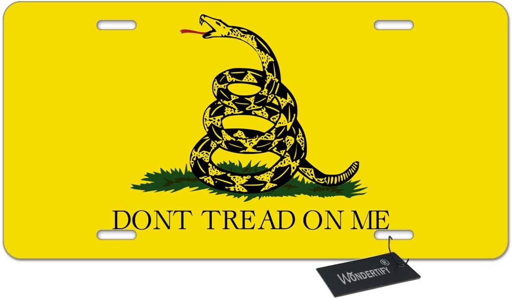 WONDERTIFY License Plate Don't Tread on Me Flag Yellow Decorative Car Front License Plate,Vanity Tag,Metal Car Plate,Aluminum Novelty License Plate for Men/Women/Boy/Girls Car,6 X 12 Inch (4 Holes)