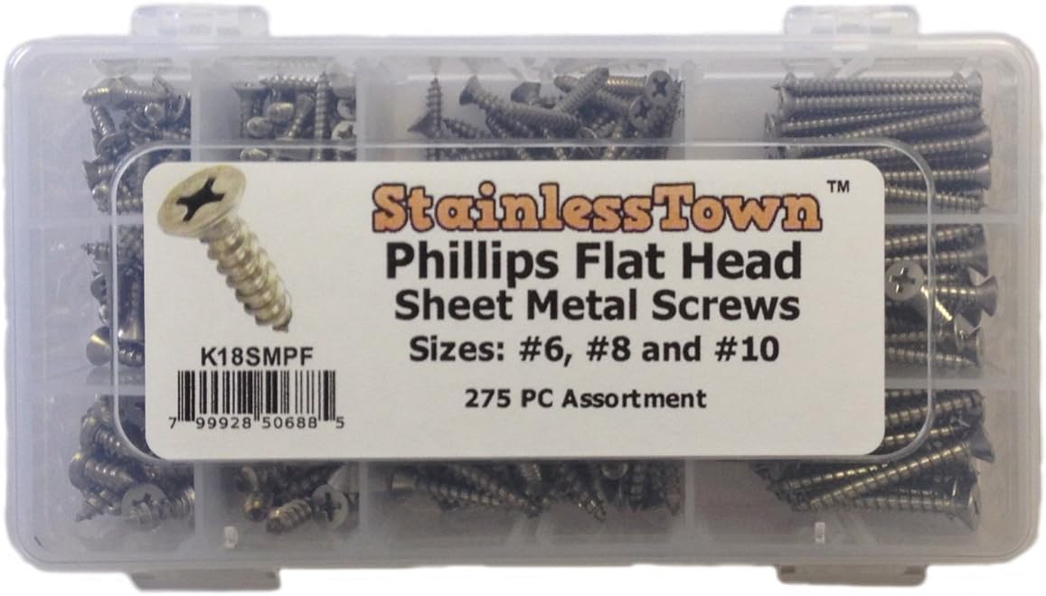 Stainless Steel Phillips Flat Sheet Metal Screw Assortment Kit