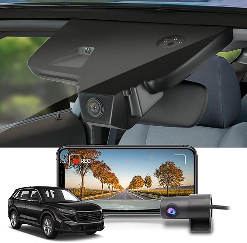 Fitcamx Cámara de tablero delantera 4K y trasera 1080P se adapta a Honda CR-V Sport Touring EX EX-L Hybrid (Gen6), aspecto OEM integrado, WiFi de