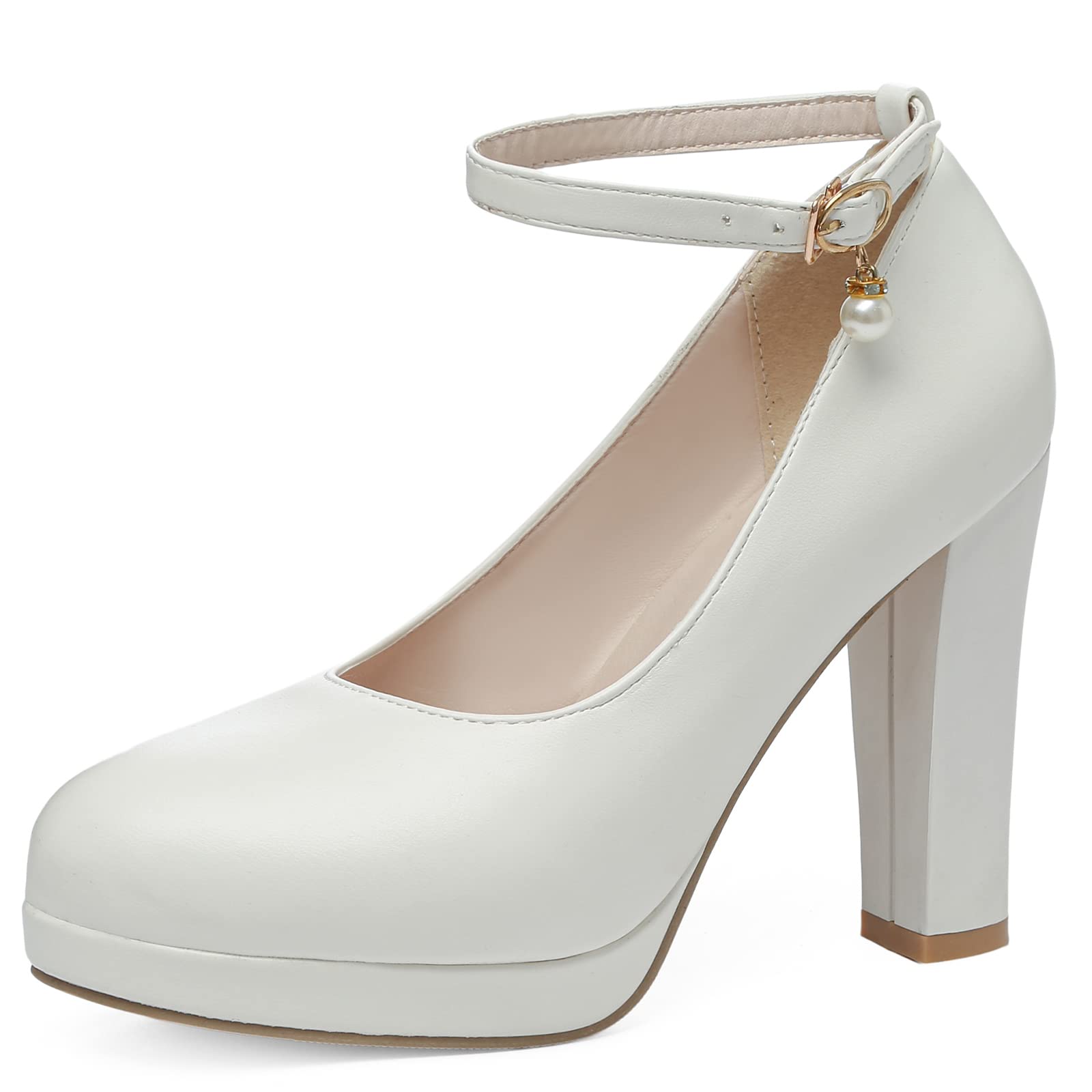 Lizoleor Decollete Scarpe Donna Tacco Largo Alto Punta Rotonda Cerimonia