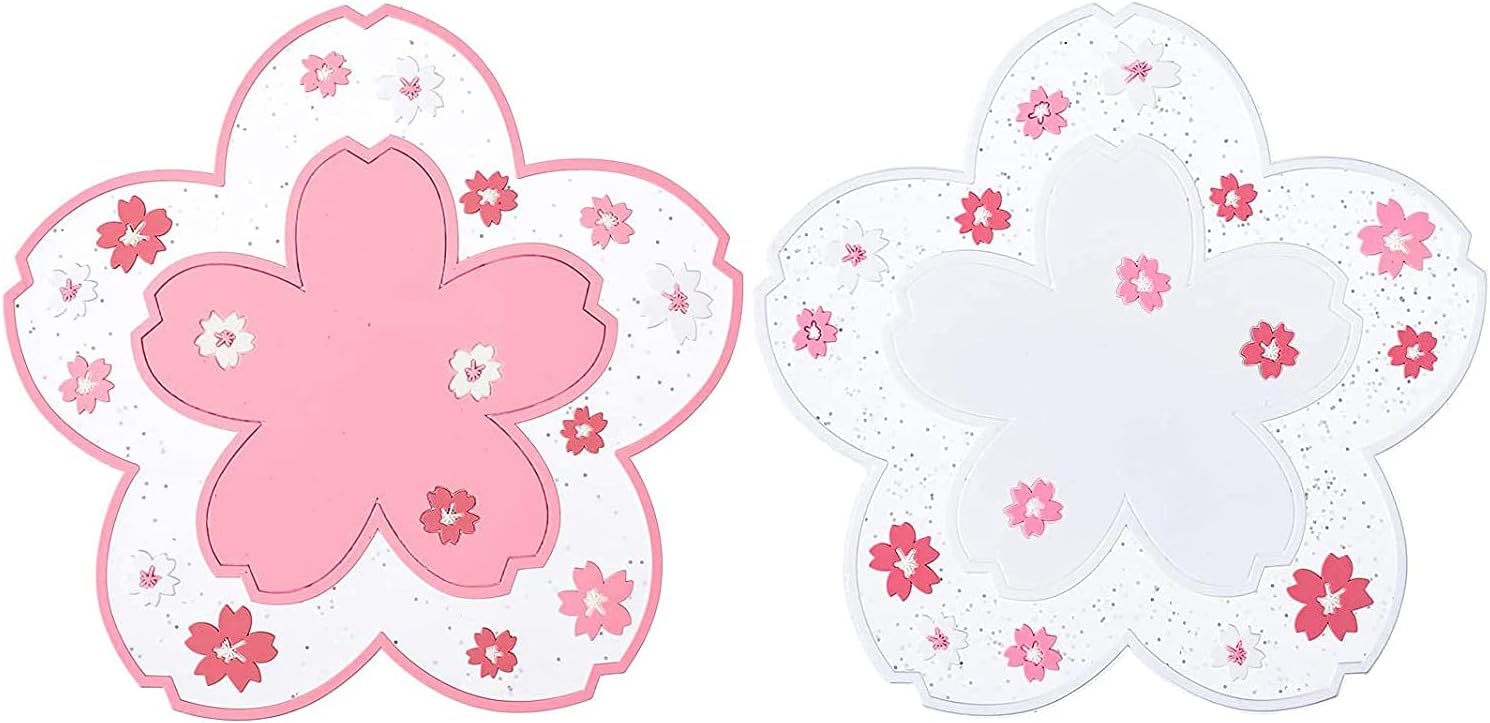 Kawaii Sakura Cup Coaster, Decor Cup Placemat, Cute Kitchen Pot Bowl Pad Placemat, Cherry Blossom Coaster, Table Cup Mat, Flower Pattern Mug Pink Coasters Set Of 2 for Drinks, Coffee, Tea (2PCS-4.5in)