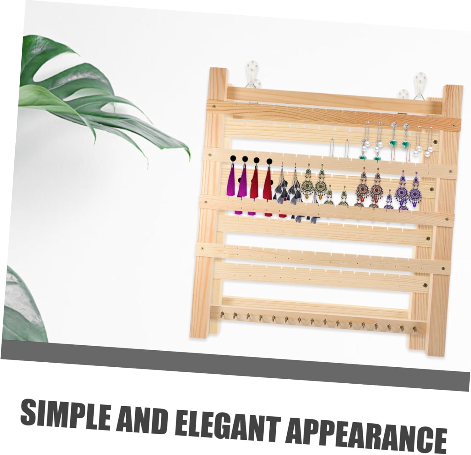 Wall Jewelry Rack Wooden Jewelry Holder Hanging Jewelry Display Jewelry Holder Stand Earring Necklace Holder Earring Hanger Rack Storage Shelf Earrings High Capacity (synthetic material)