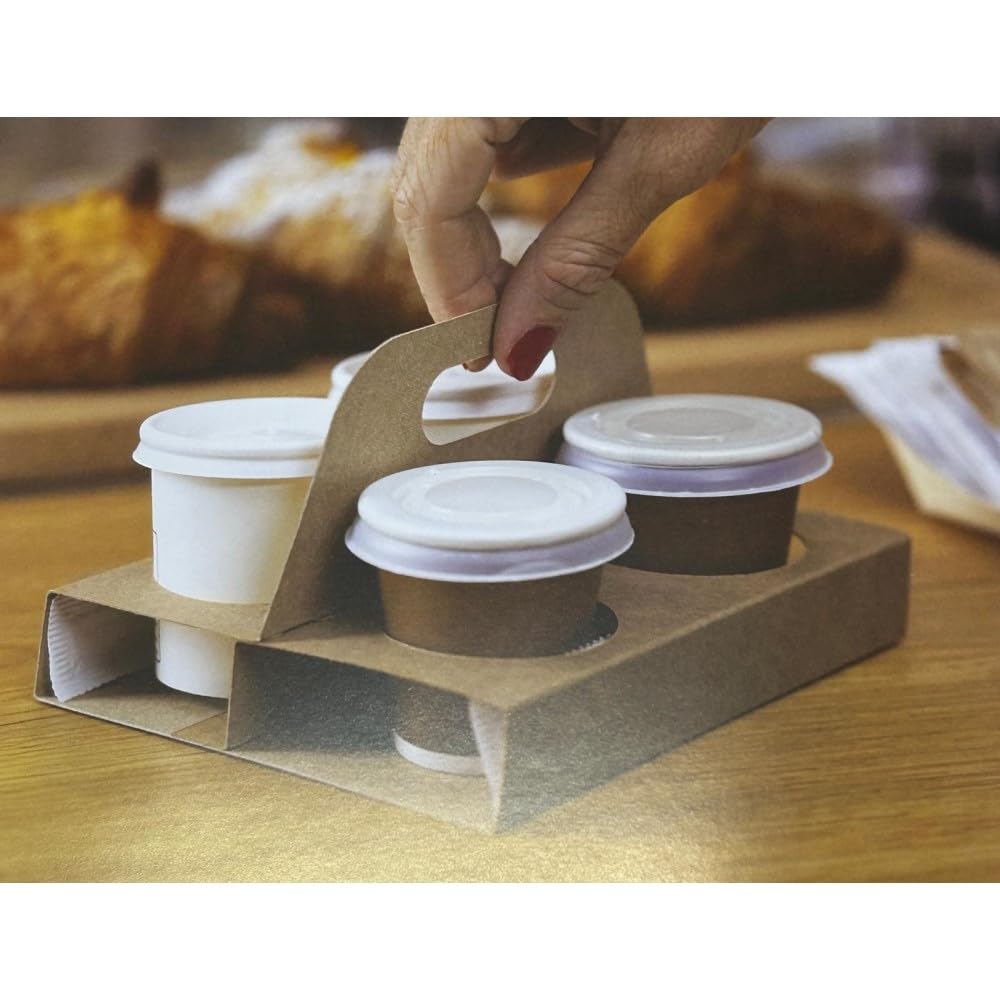 Generico 10 Vassoi carta kraft per 4 bicchierini da caffè COFFEE BREAK caffè asporto 4 alloggiamenti 22x17.5x2.5 cm facile portata