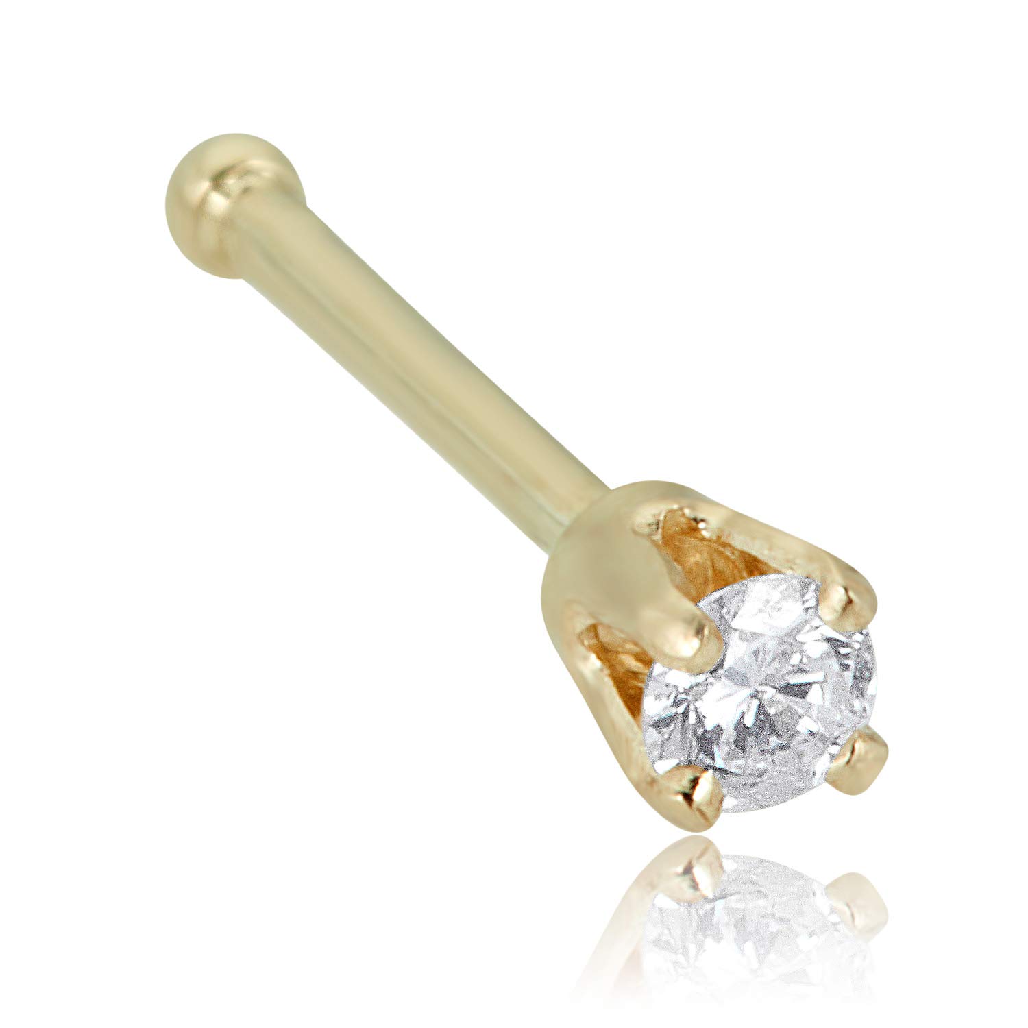 AVORA 14K Gold Simulated Diamond CZ Nose Ring Stud - 1.5mm,2mm and 3mm (20 Gauge)
