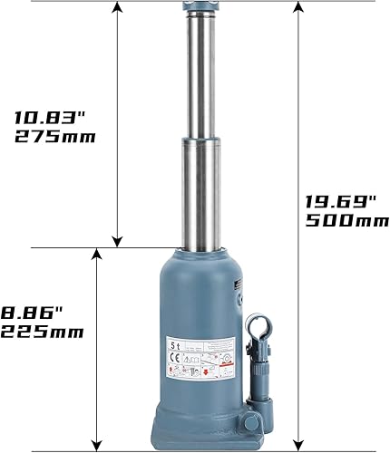 Miniatura 9 de BAOSHISHAN Gato de botella de perfil bajo Jack de 10 toneladas doble Ram Jack 4-78 '' a 8-78 '' Rango de elevación Gato hidráulico Stubby Short